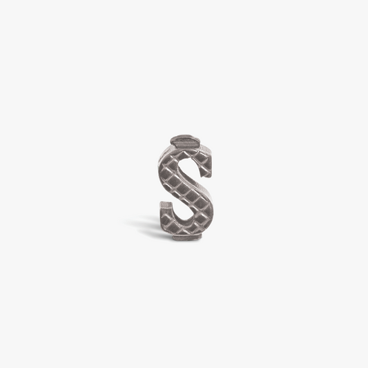 Letter S Grapheme Charm in Rhodium Plated Stainless Steel