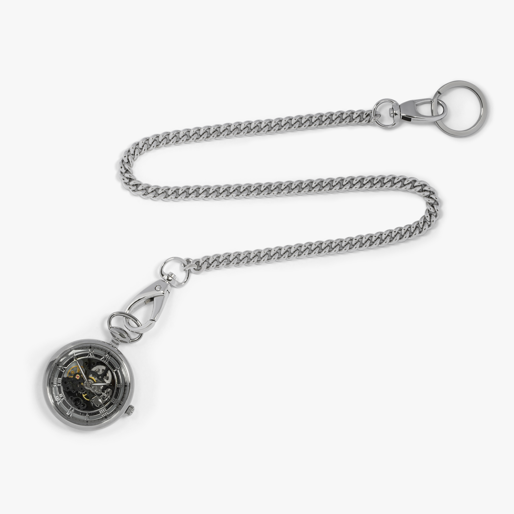 Mechanical Skeleton Pocket Watch Rhodium Plated