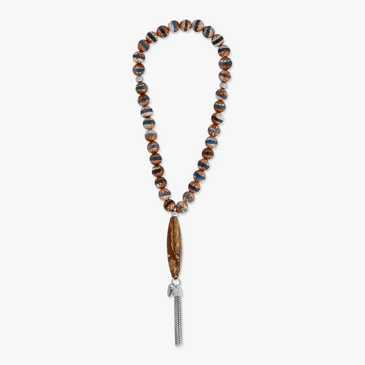 Blue and Brown Agate Rhodium Plated Silver Worry Beads