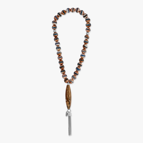 Blue and Brown Agate Rhodium Plated Silver Worry Beads