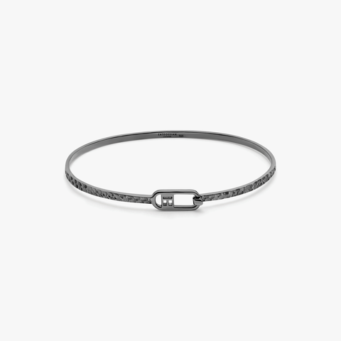 T-bangle in hammered black rhodium plated sterling silver (UK) 1