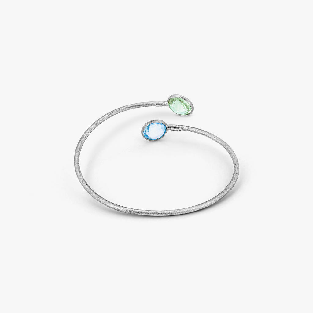 9k satin white gold bangle with topaz and green amethyst (UK) 2