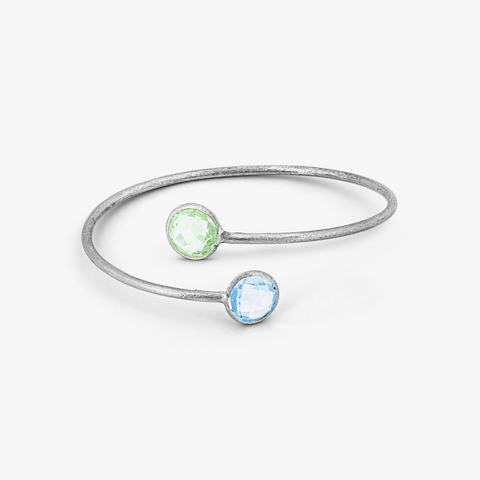 9k satin white gold bangle with topaz and green amethyst (UK) 1