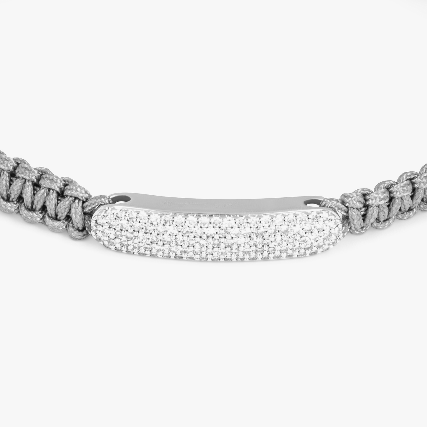 Diamond Baton Bracelet in Rhodium Plated Silver with Grey Macrame