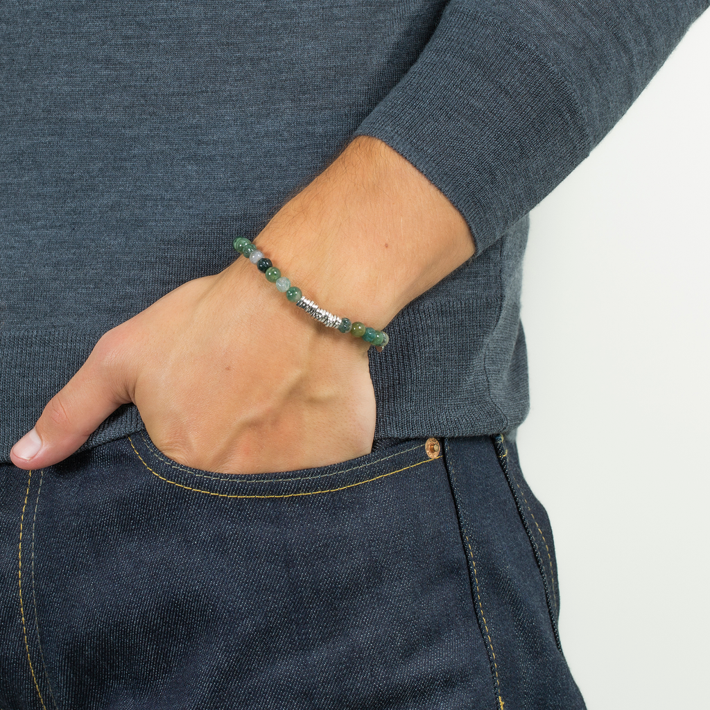 Classic Discs bracelet with moss agate and sterling silver 