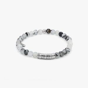 Classic Discs Beaded Bracelet  In Rhodium Plated Silver With Black Rutilated Quartz