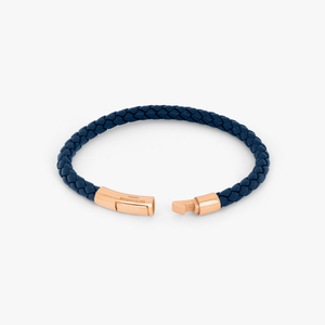 Tubo Taito bracelet in navy leather with 18k rose gold (UK) 3
