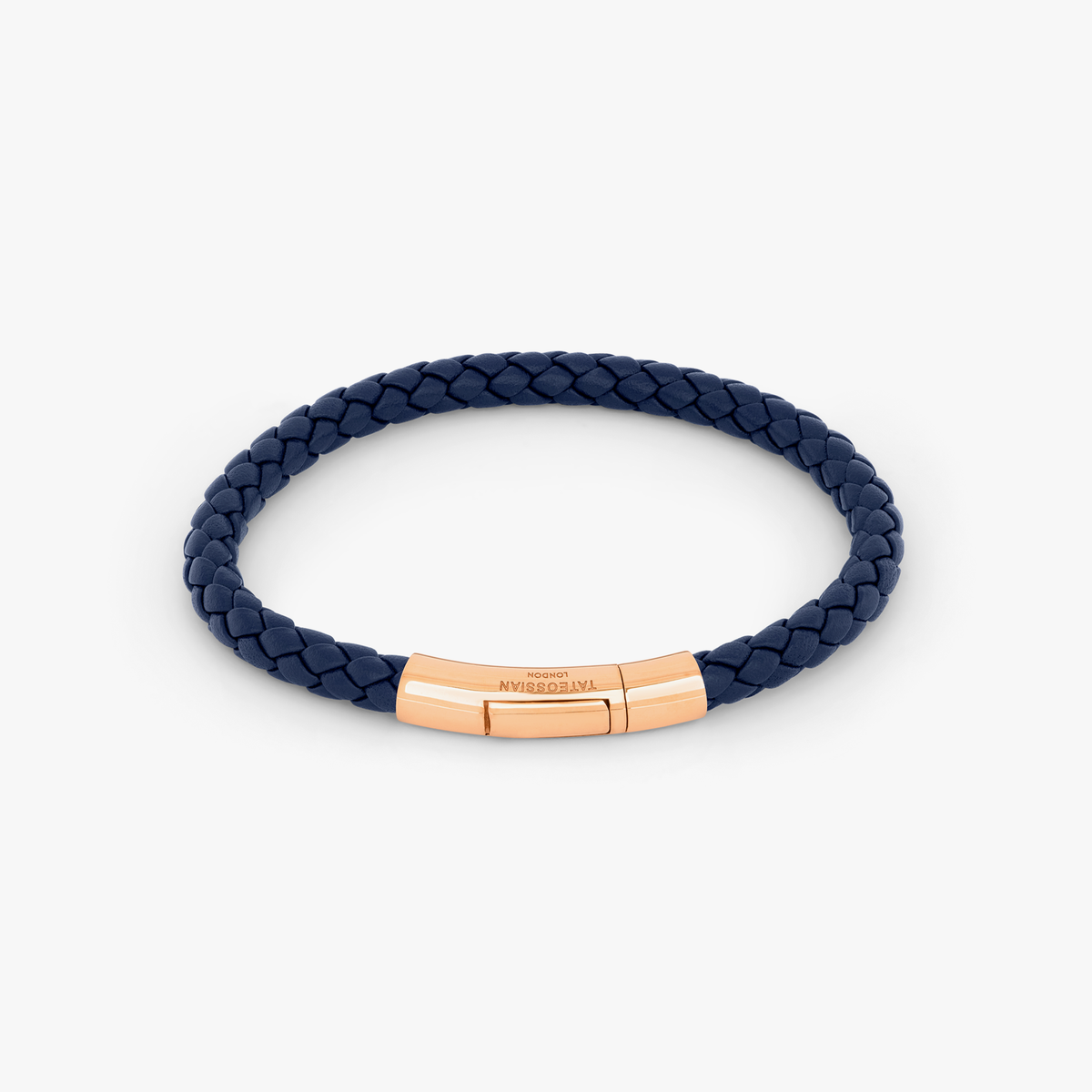 Tubo Taito Navy Leather Bracelet 18k Rose Gold