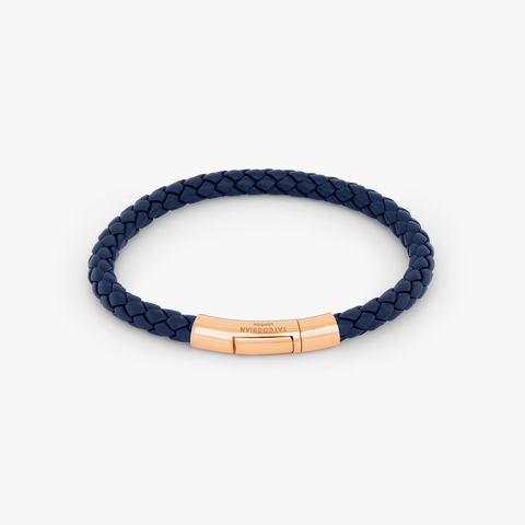 Tubo Taito bracelet in navy leather with 18k rose gold (UK) 1