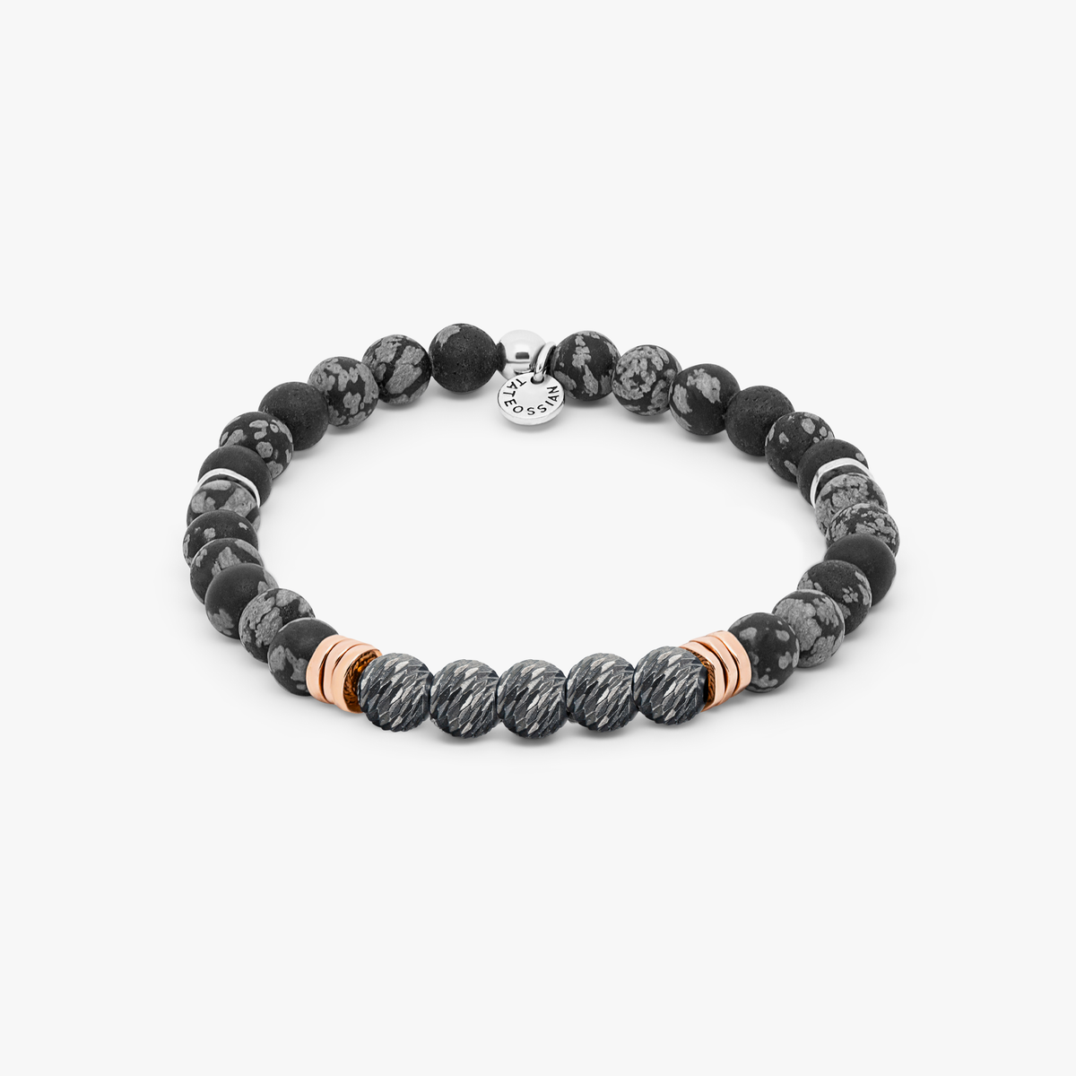 Tateossian Stonehenge Graffiato Beaded Bracelet in Black Snowflake Obsidian