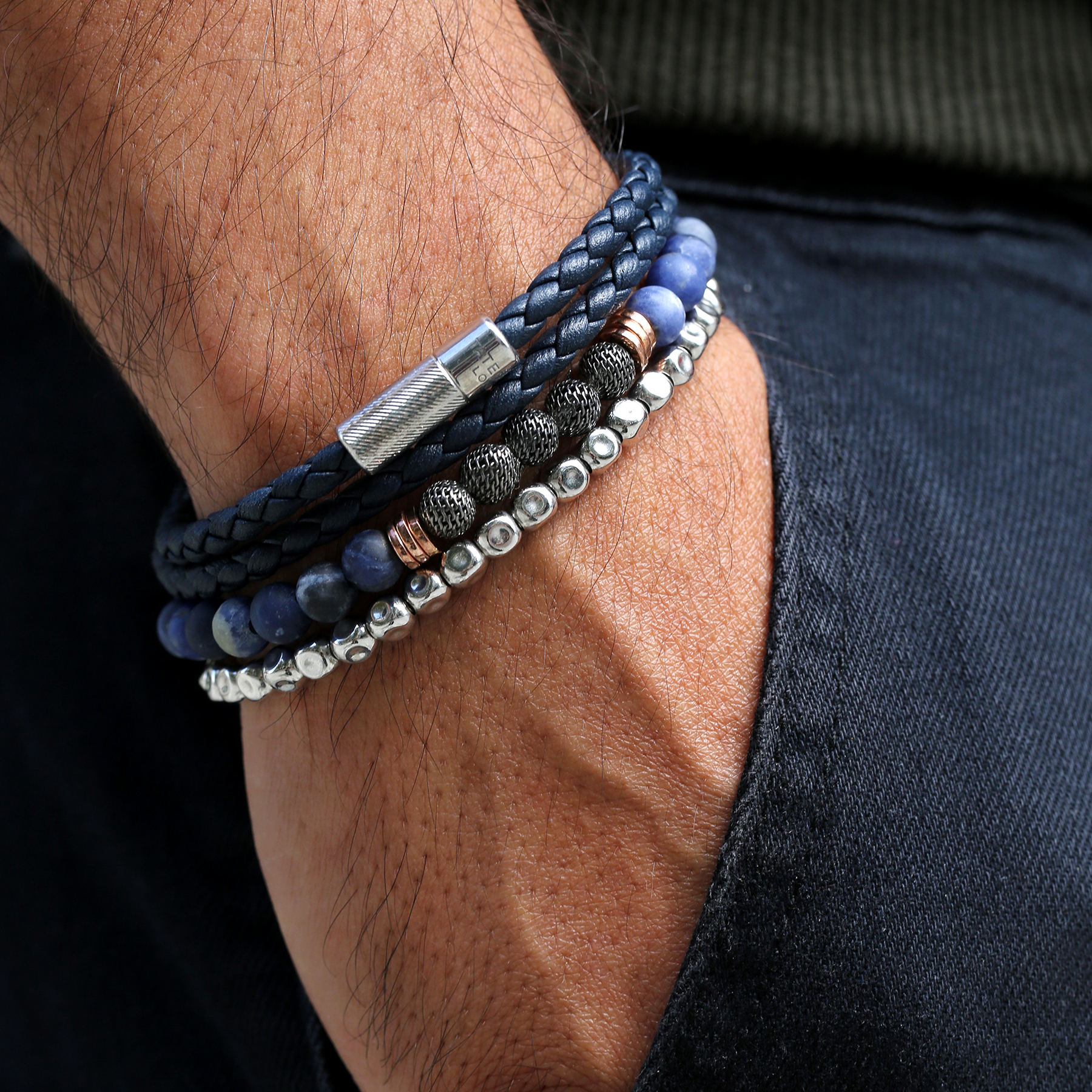 Pop Rigato Double Wrap Leather Bracelet In Navy – Tateossian Pop Rigato Double Wrap Leather Bracelet In Navy – Tateossian