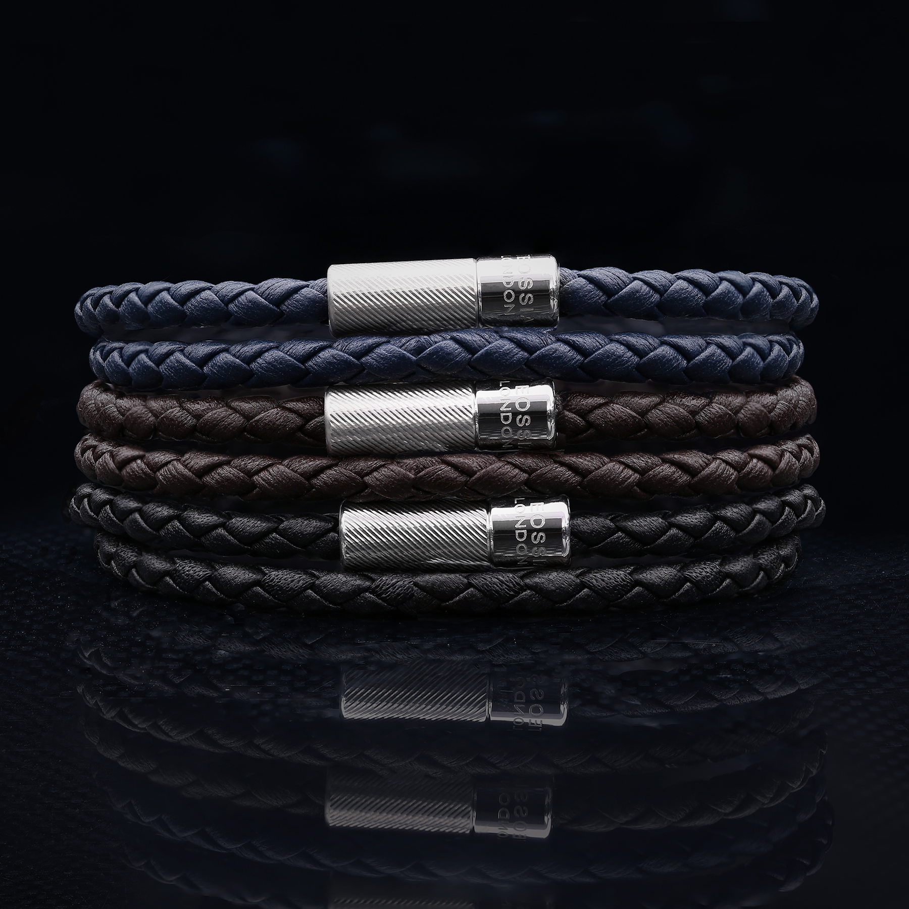 Pop Rigato Double Wrap Leather Bracelet In Navy – Tateossian Pop Rigato Double Wrap Leather Bracelet In Navy – Tateossian