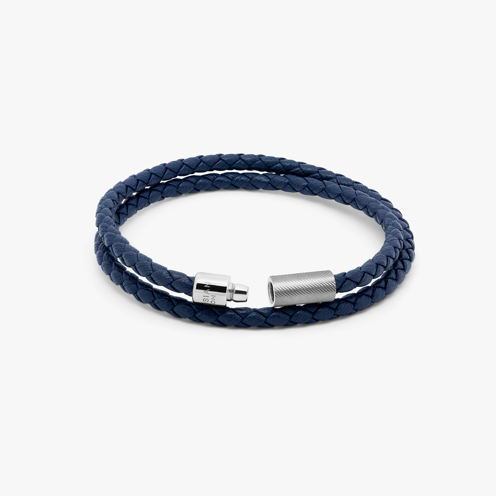 Pop Rigato Double Wrap Leather Bracelet In Navy – Tateossian