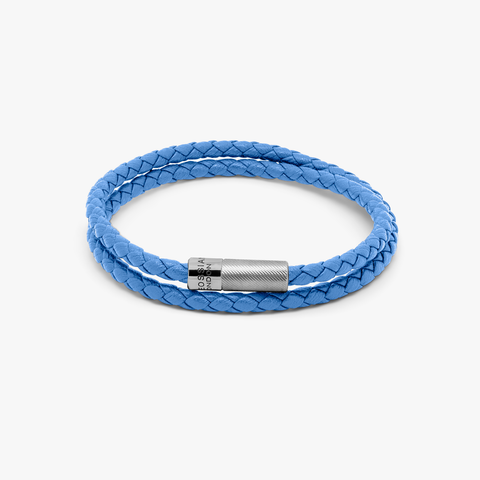 Pop Rigato bracelet in double wrap Italian sky blue leather with sterling silver (UK) 1