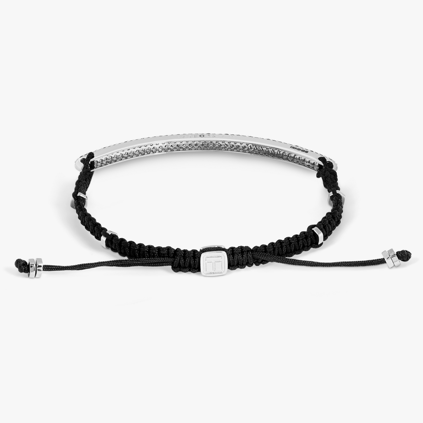 Windsor Baton Macrame Bracelet In Black With White Diamond