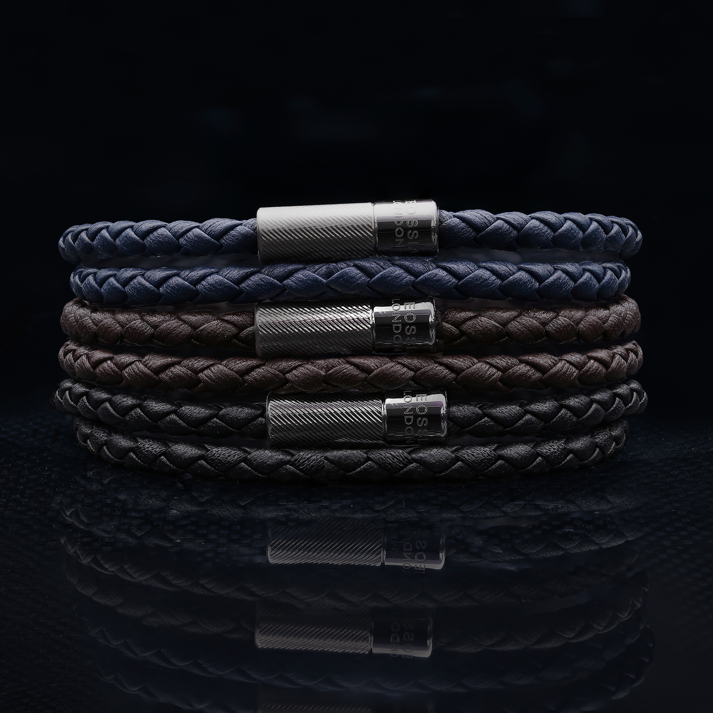 Pop Rigato Double Wrap Leather Bracelet In Black With Black Ruthenium Silver