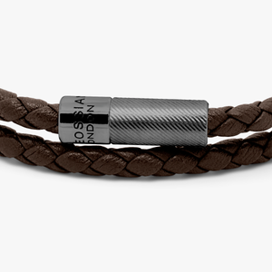 Pop Rigato bracelet in double wrap Italian brown leather with black rhodium plated sterling silver (UK) 2