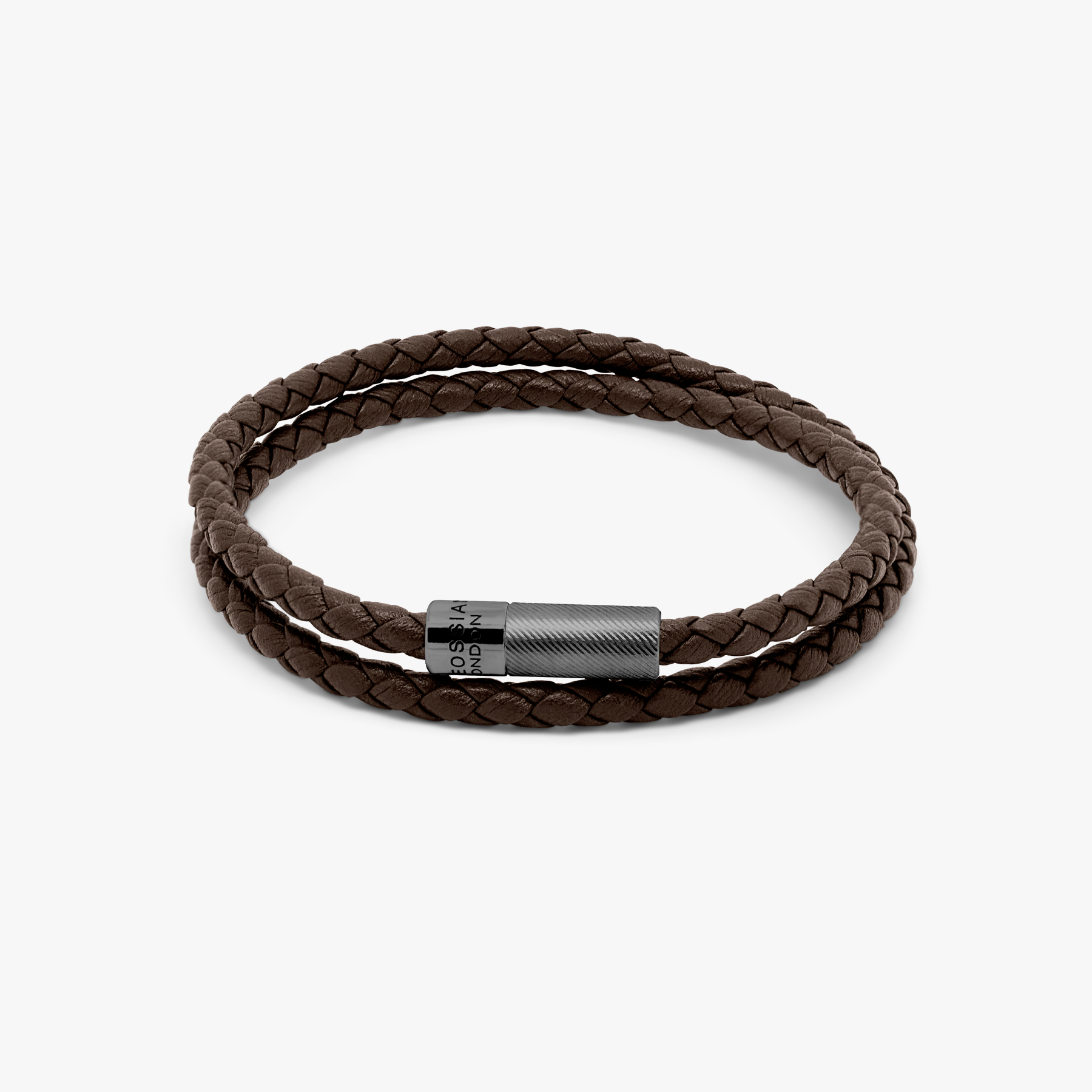 Pop Rigato Pelle Double Wrap Bracelet Brown Leather Ruthenium Silver