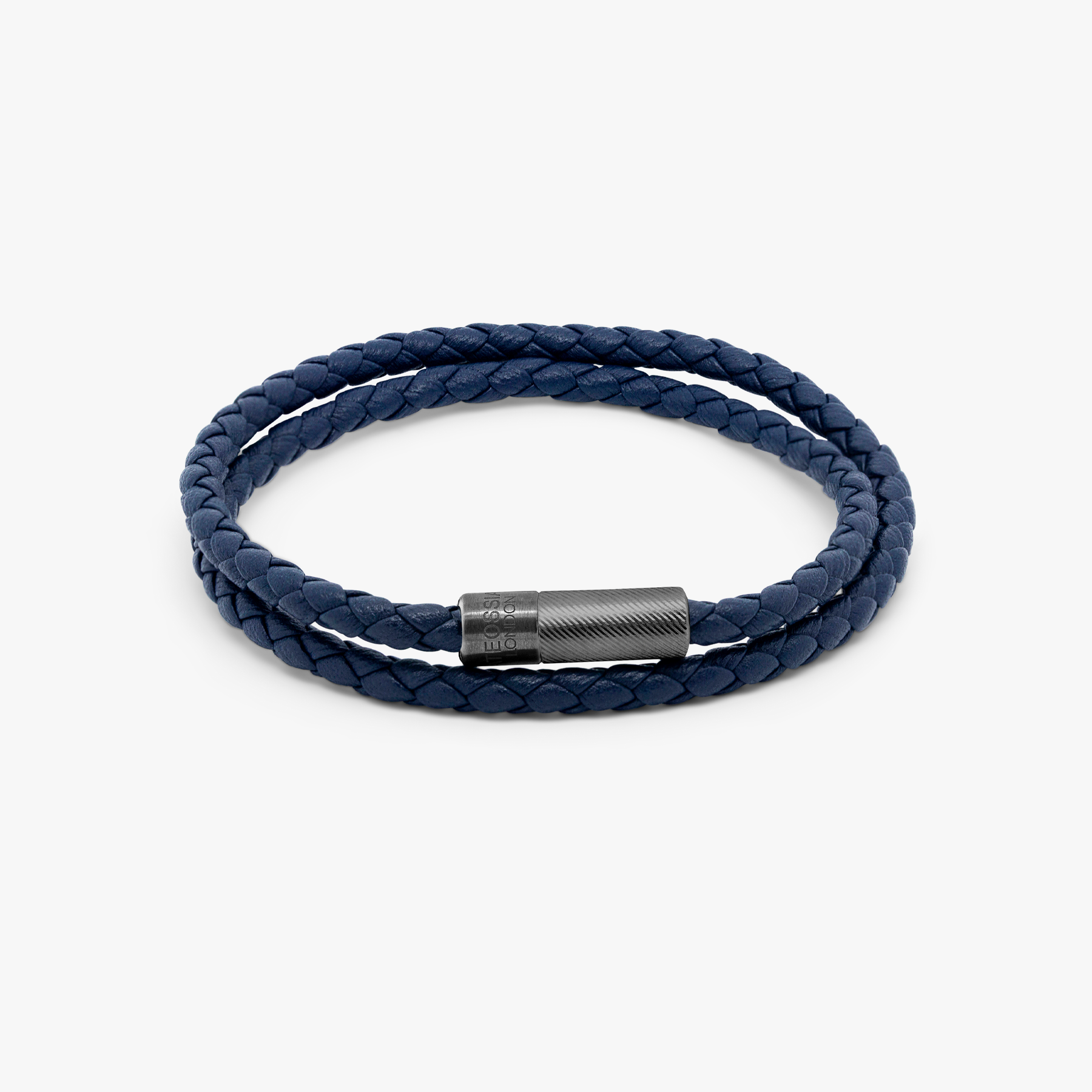 Pop Rigato Pelle Double Wrap Bracelet Navy Leather Ruthenium Silver