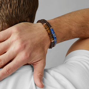 Legno bracelet in lapis, palm and ebony wood with rose gold plated sterling silver (UK) 5