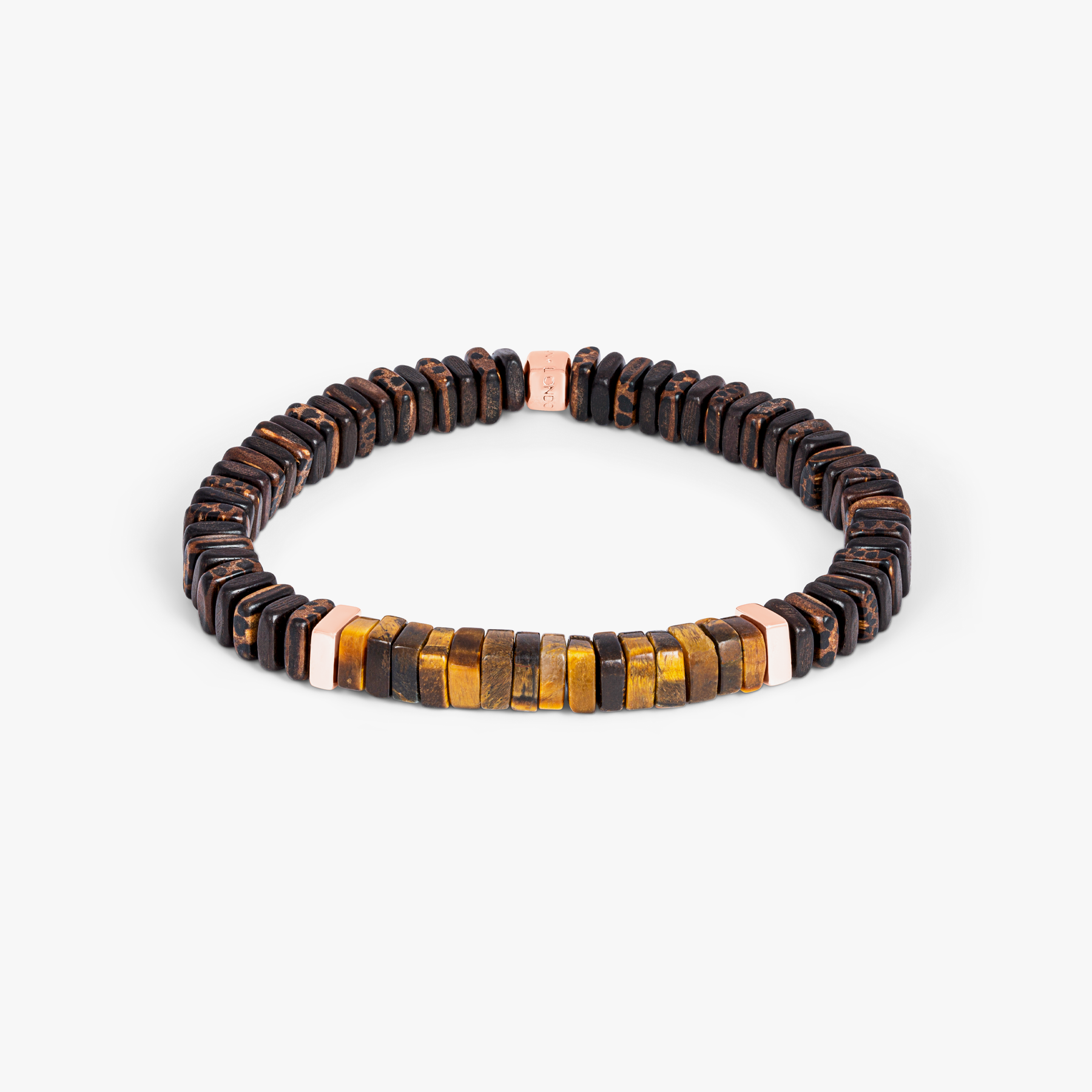 Legno bracelet tiger eye palm ebony wood rose gold plated sterling silver