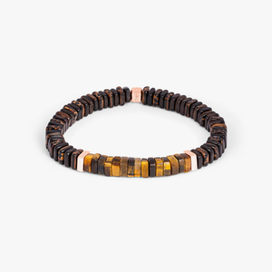 Legno bracelet in tiger eye, palm and ebony wood with rose gold plated sterling silver (UK) 1