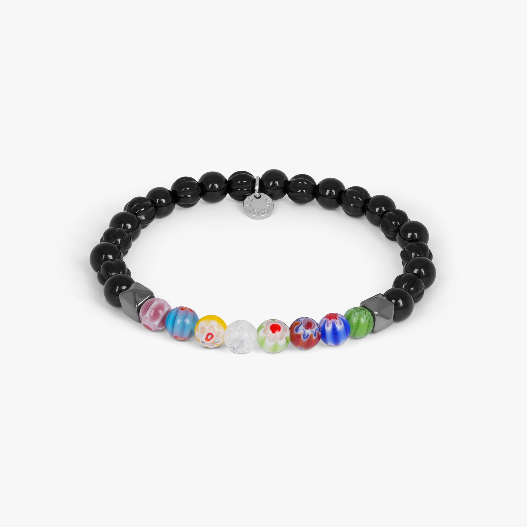 Millefiori Beaded Bracelet Onyx Murano Glass