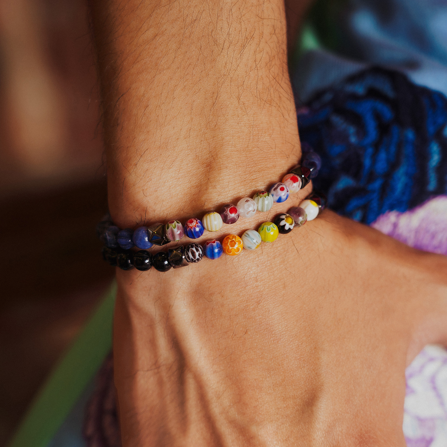 Millefiori Beaded Bracelet With Blue Sodalite