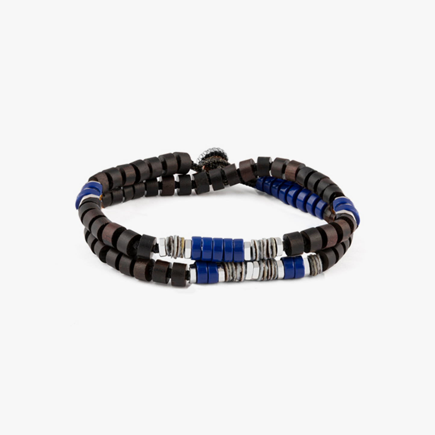 Ebony Silver Discs Bracelet - Lapis and Ebony Wood