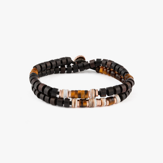 Ebony Silver Discs Bracelet - Rose Gold, Tiger Eye and Ebony Wood