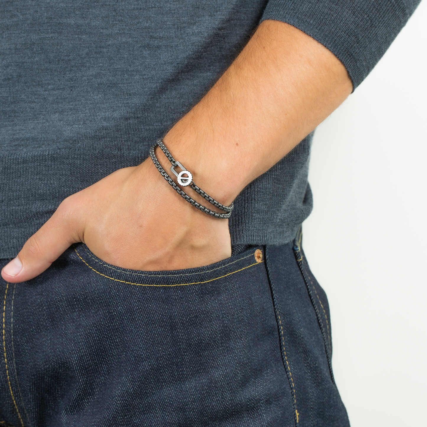 Gear Briolette Chain bracelet in oxidised sterling silver