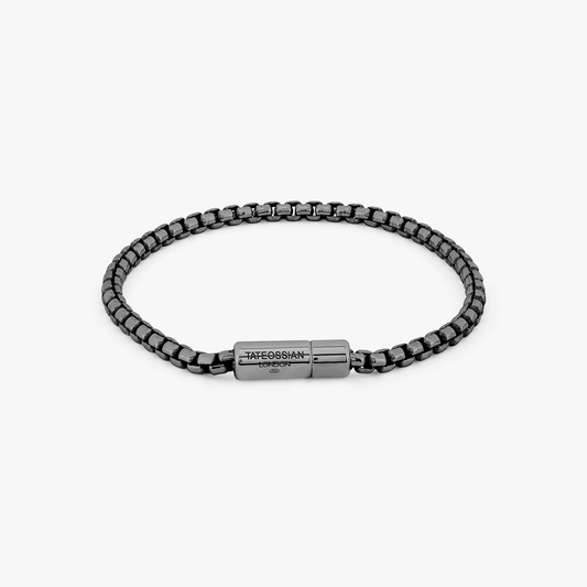 Pop Sleek Box Chain Bracelet In Black Ruthenium Plated Silver