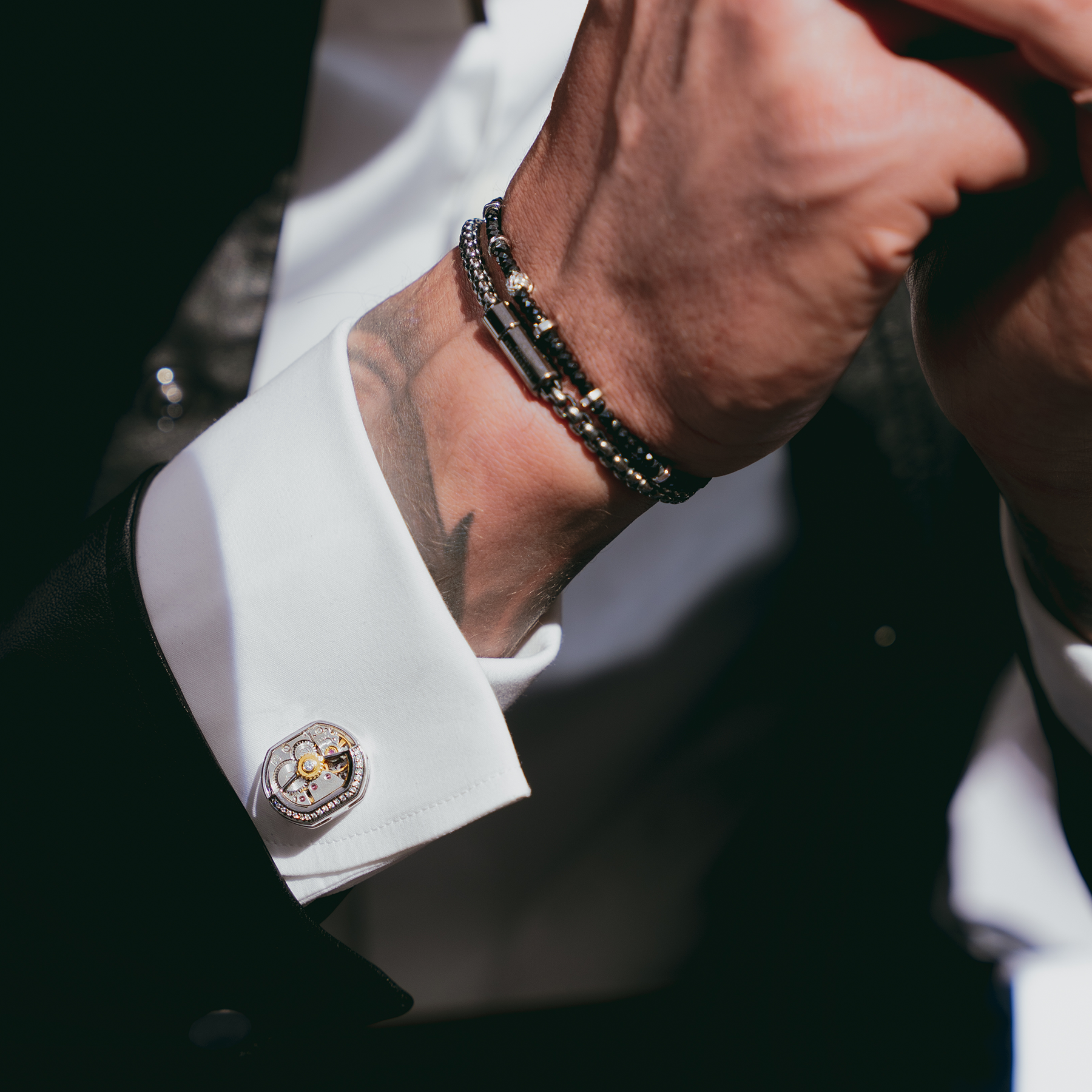 Diamond Tonneau Skeleton Cufflinks In Rhodium Silver (Limited Edition)