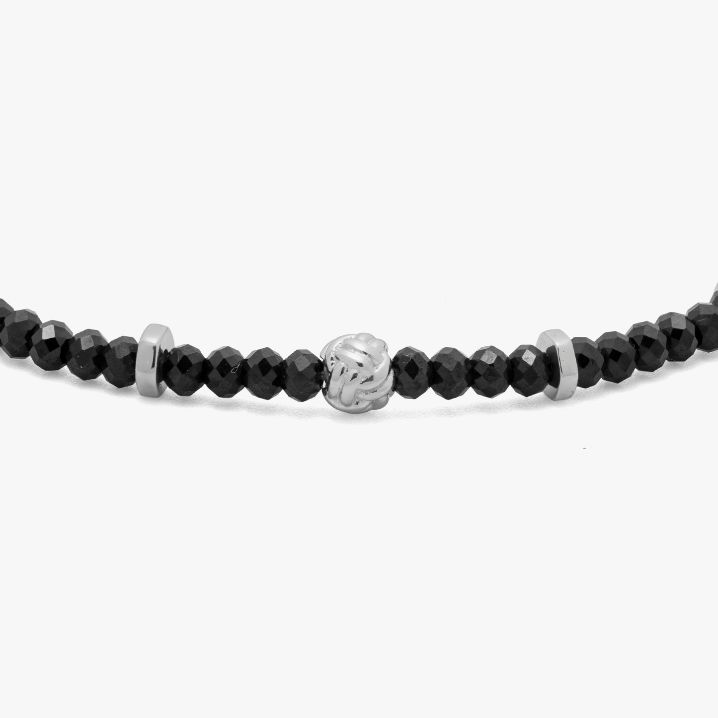 Nodo Precious Beaded Bracelet In Rhodium Plated Silver With Black Spinel (22.82cts)