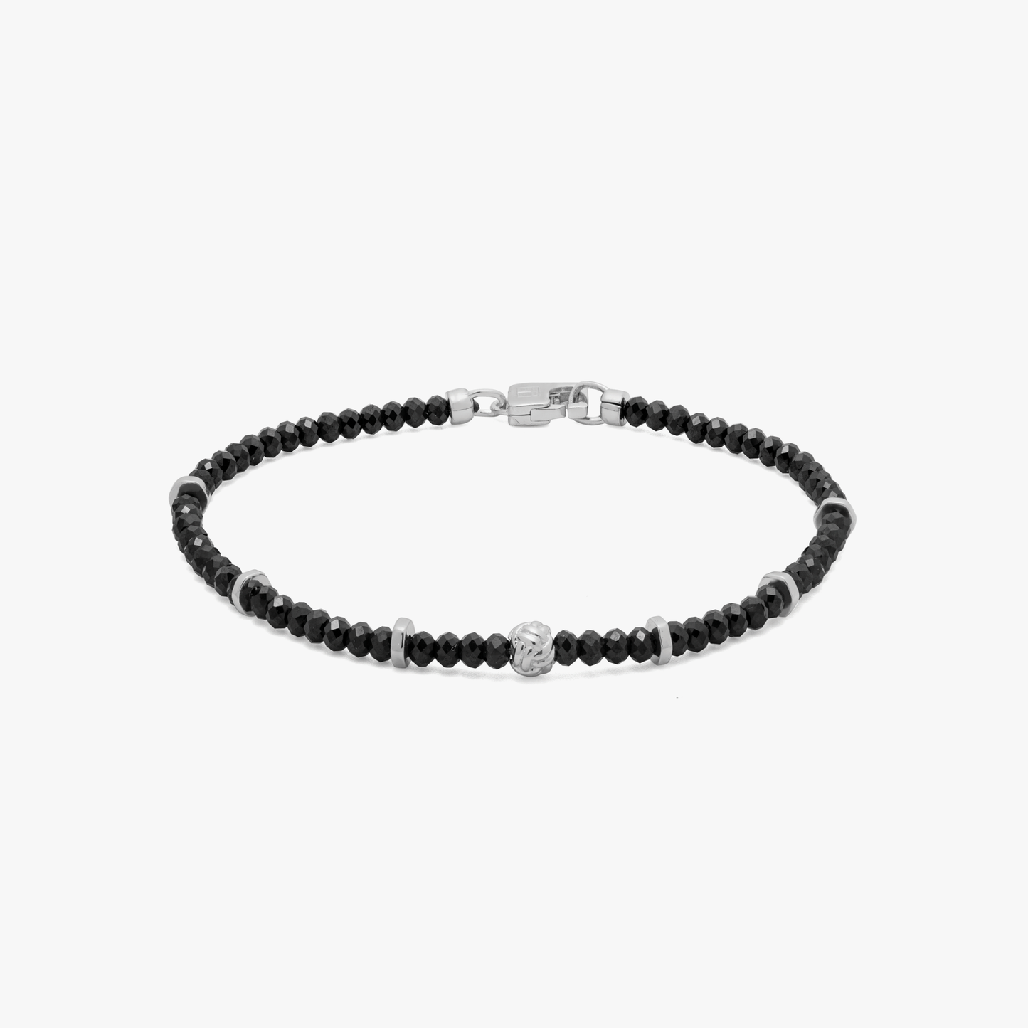 Nodo Precious Beaded Bracelet In Rhodium Plated Silver With Black Spinel (22.82cts)