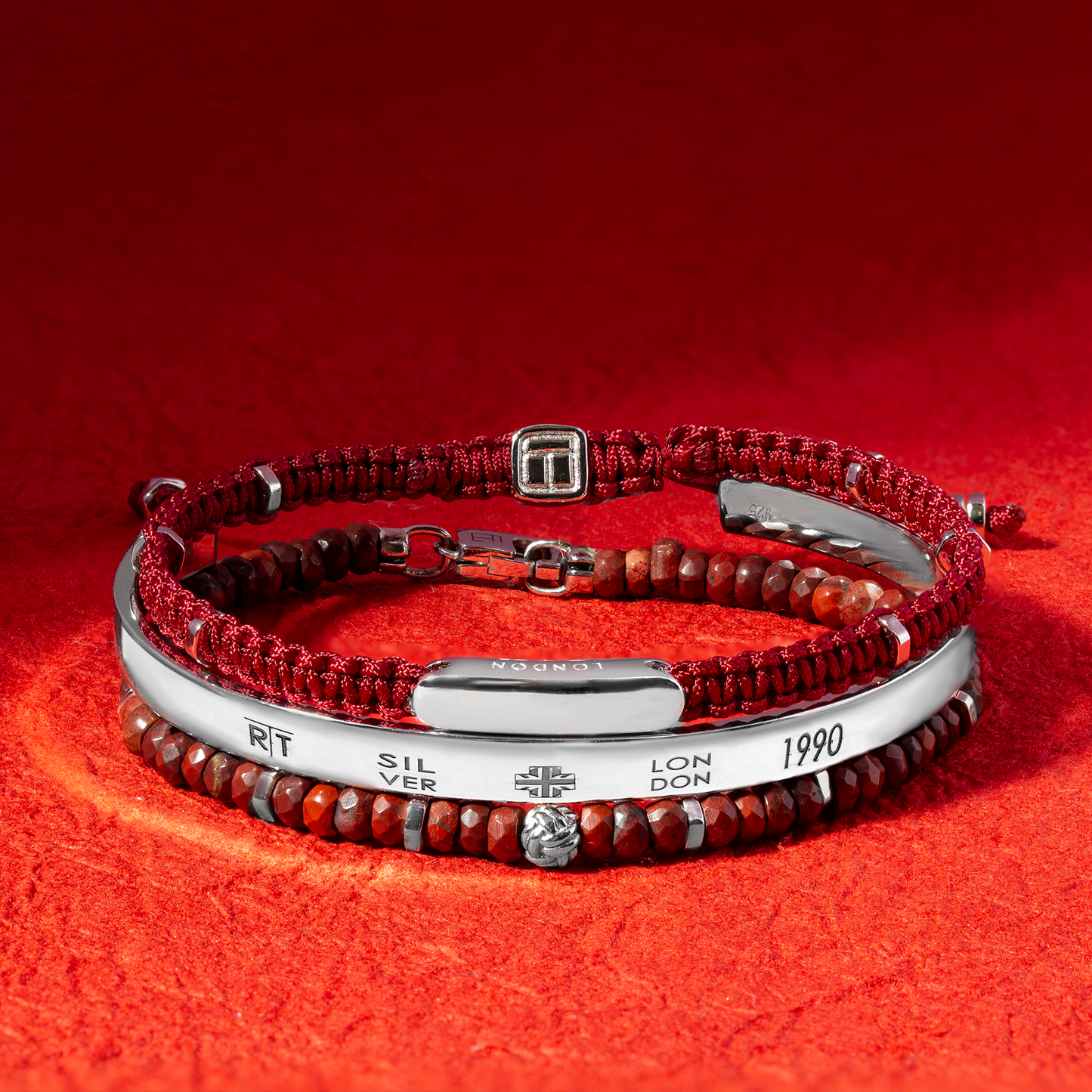 MacramÃ© Bracelet In Red With Sterling Silver- Engravable