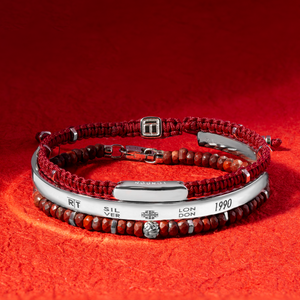 Macramé Bracelet In Red With Sterling Silver- Engravable