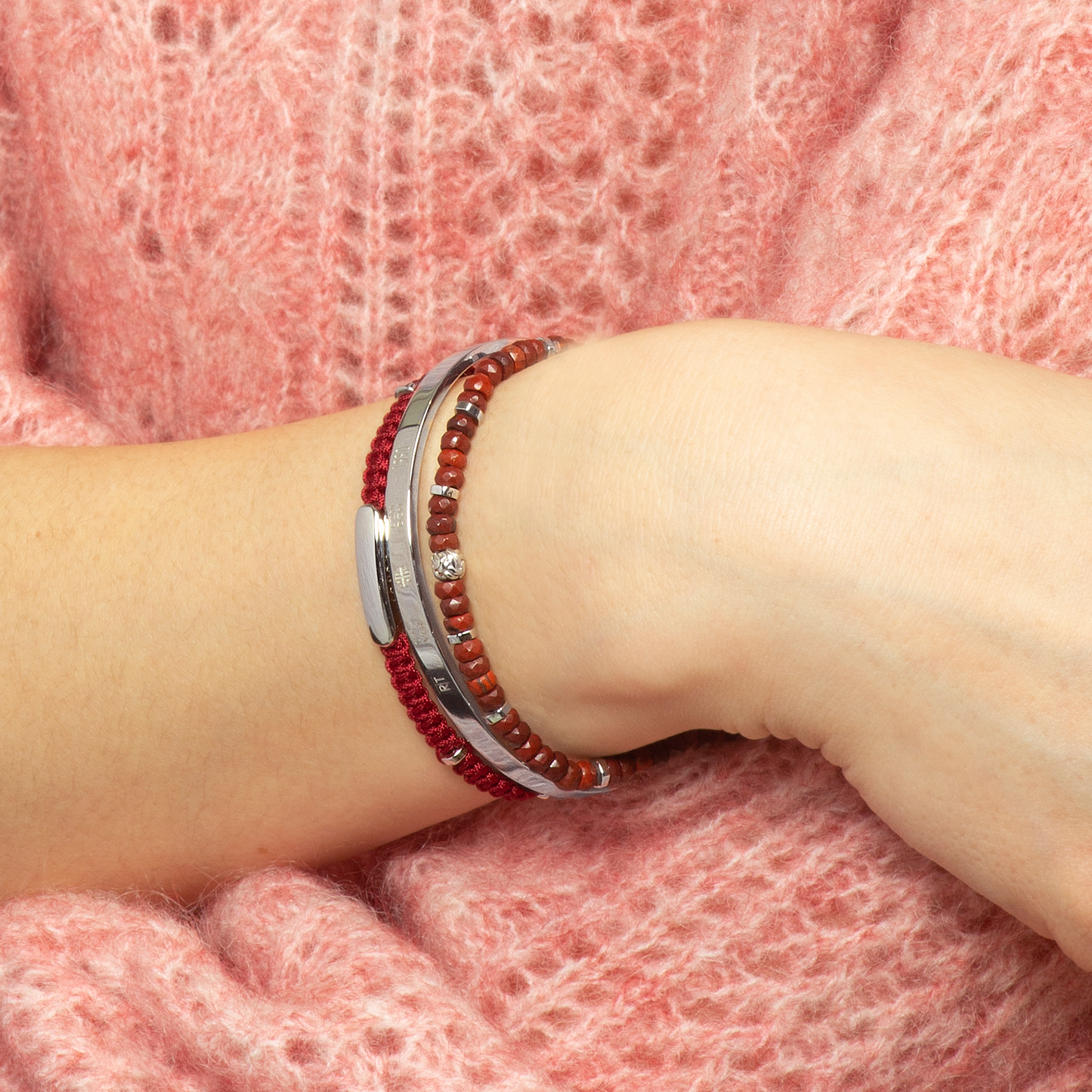 MacramÃ© Bracelet In Red With Sterling Silver- Engravable