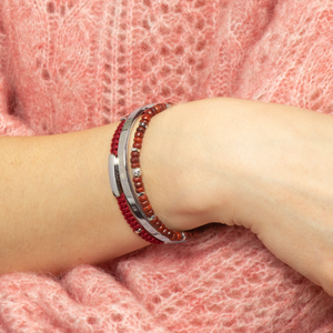 Macramé Bracelet In Red With Sterling Silver- Engravable