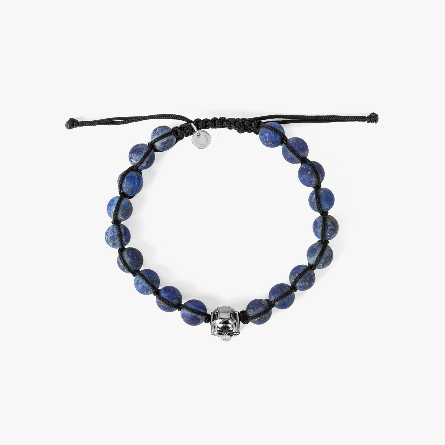 Aviator Skull Bead bracelet with black macrame and lapis in stainless steel