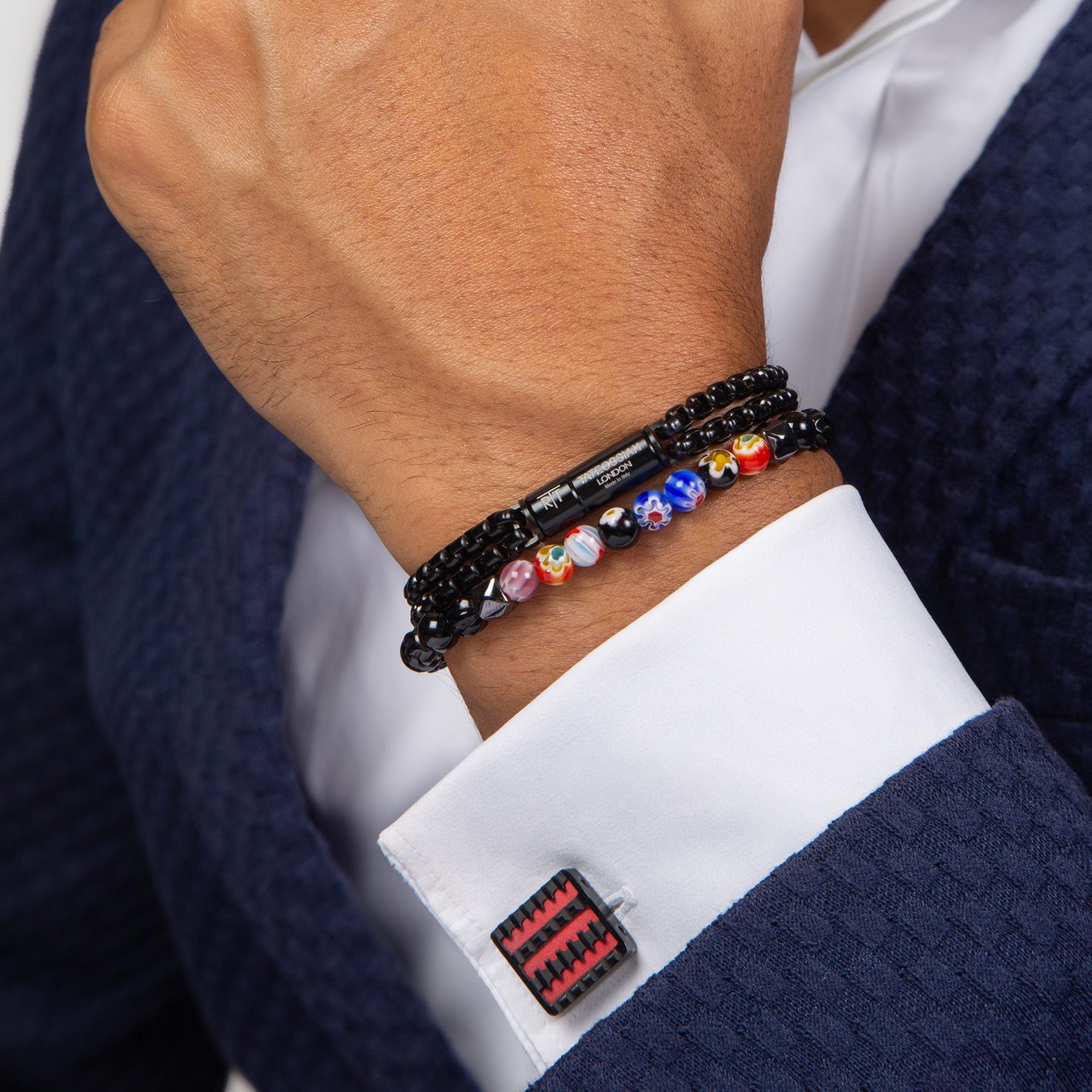 Jagged Elements Cufflinks In Red With Black IP Plated & Stainless Steel