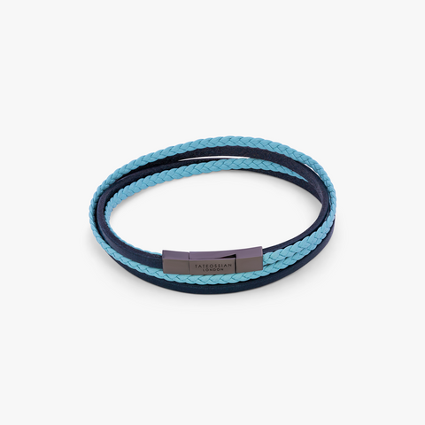 Mini Click Fettucine Leather Bracelet In Blue   