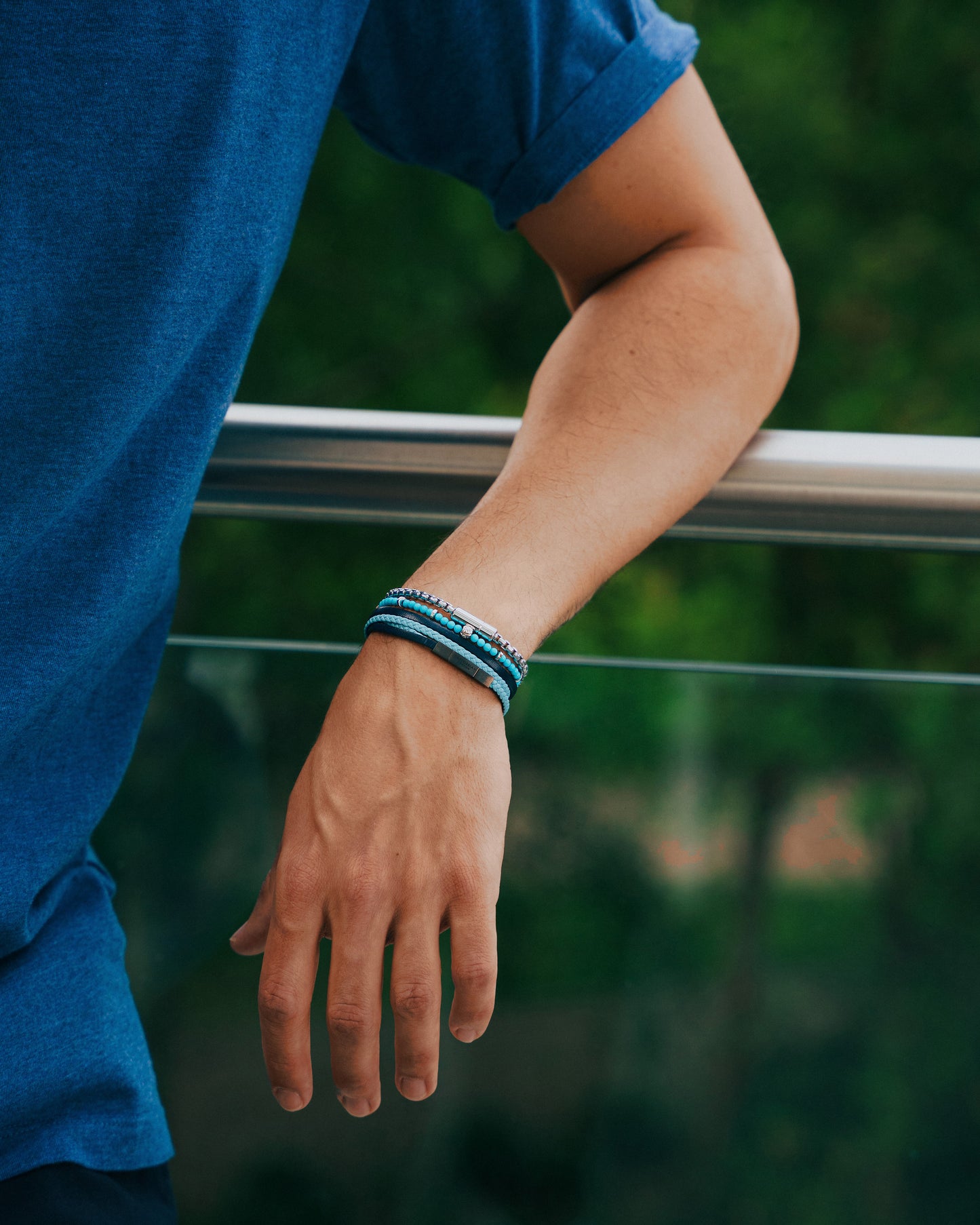 Mini Click Fettucine Leather Bracelet In Blue   