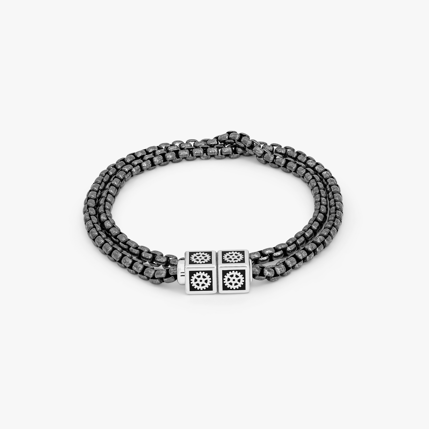 Black Sterling Silver Pop Gear Box Chain 4MM Bracelet