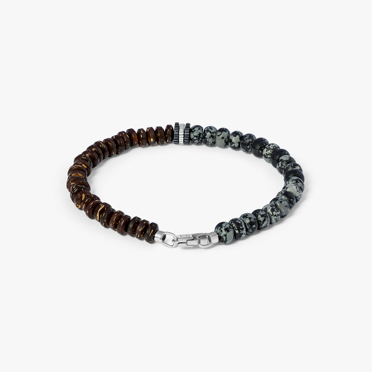 Nepal Gear Trio Beaded Bracelet With Snowflake Obsidian &Â Coconut WoodÂ 