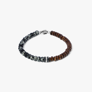 Nepal Gear Trio Beaded Bracelet With Snowflake Obsidian & Coconut Wood 