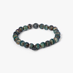 Lhasa Graffiato Beaded Bracelet in Black Ruthenium Plated with Green Agate