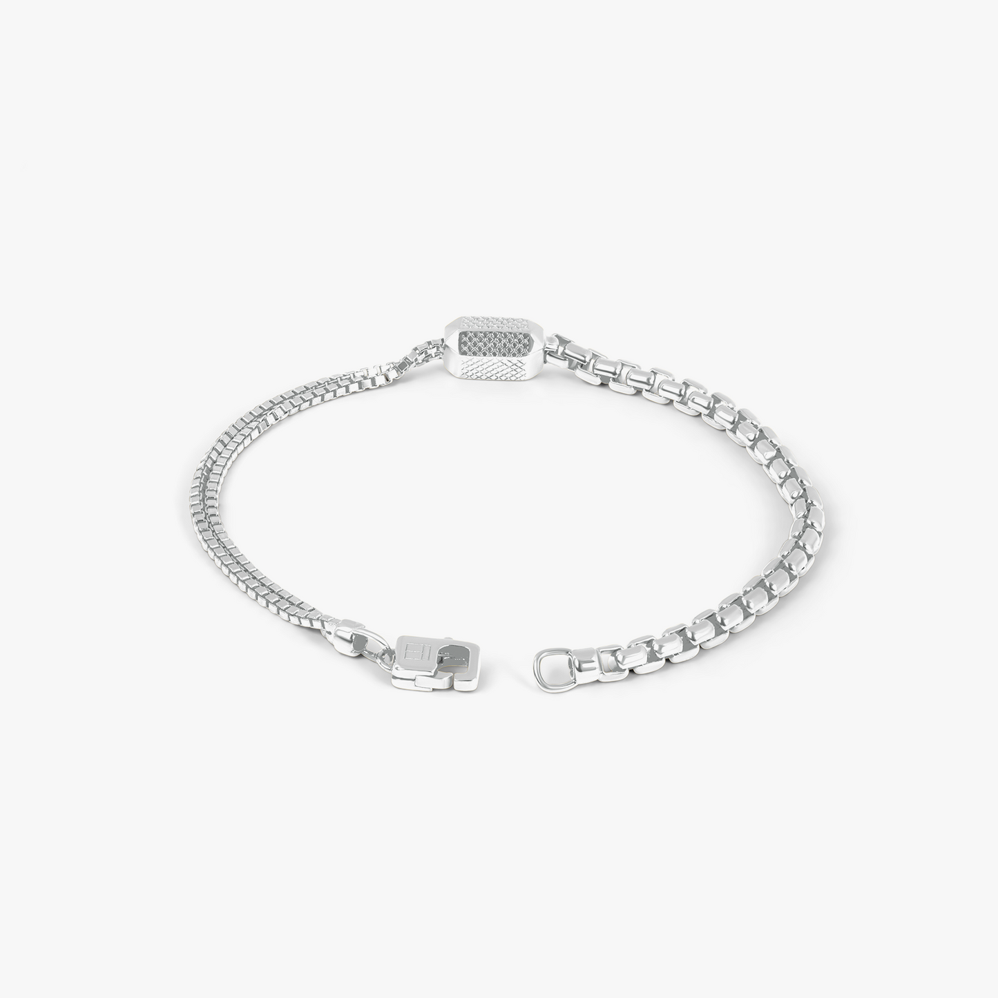 Hexade Box Chain Bracelet In Rhodium Plated Silver 