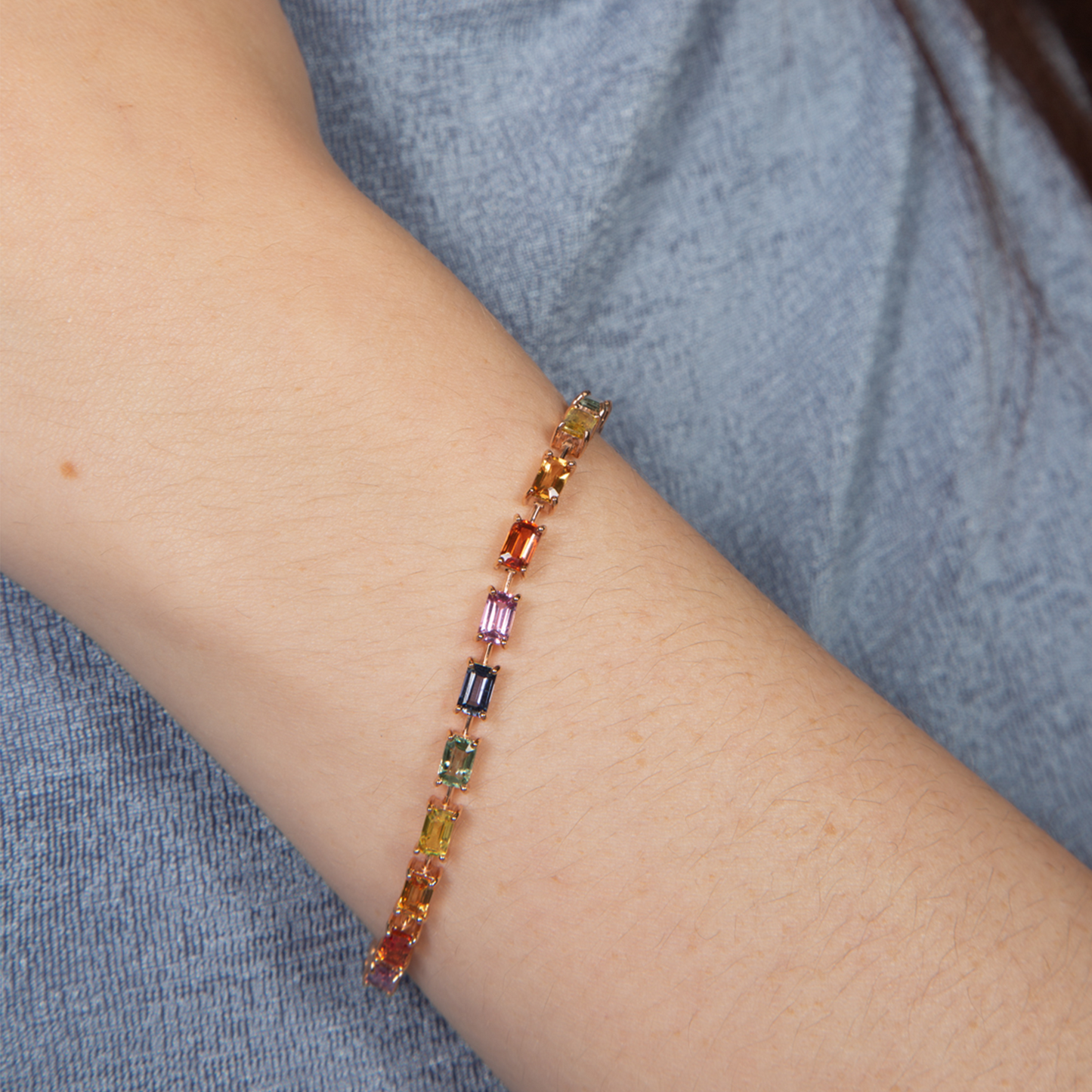 Arcobaleno Bracelet In 18K Rose Gold with Multi Colour Sapphire