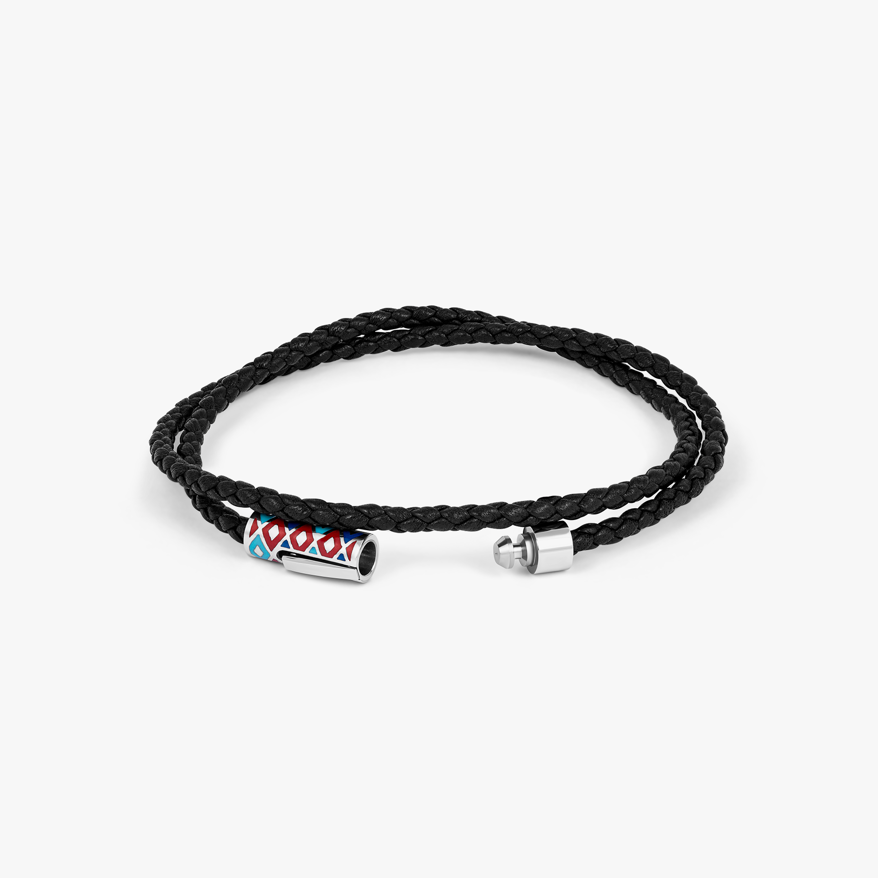 THOMPSON Cairo Leather Bracelet In Black With Stainless Steel